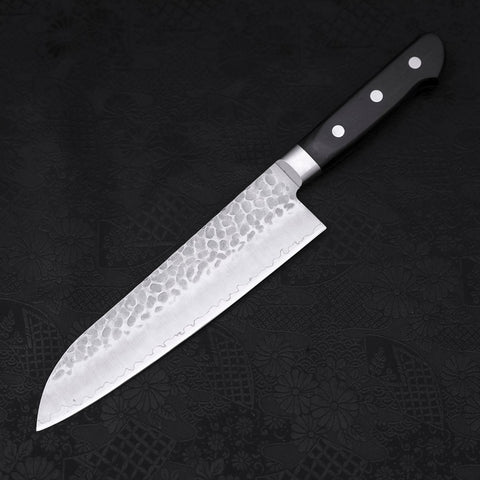 Santoku AUS-10 Tsuchime Western Black Handle 180mm-AUS-10-Tsuchime-Western Handle-[Musashi]-[Japanese-Kitchen-Knives]