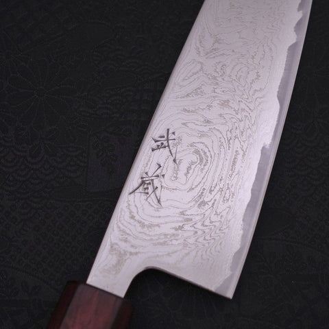 Santoku AUS-10 Wave Nickel Damascus Purple Urushi Handle 165mm-AUS-10-Damascus-Japanese Handle-[Musashi]-[Japanese-Kitchen-Knives]