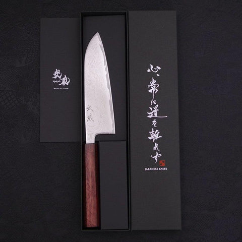 Santoku AUS-10 Wave Nickel Damascus Purple Urushi Handle 165mm-AUS-10-Damascus-Japanese Handle-[Musashi]-[Japanese-Kitchen-Knives]