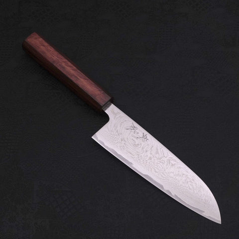 Santoku AUS-10 Wave Nickel Damascus Purple Urushi Handle 165mm-AUS-10-Damascus-Japanese Handle-[Musashi]-[Japanese-Kitchen-Knives]