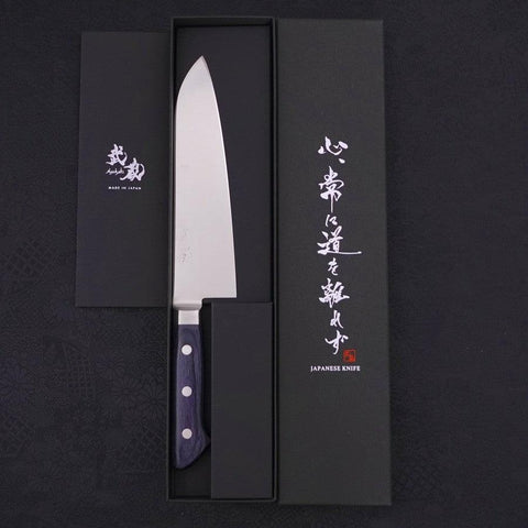 Santoku AUS-8 Polished Western Blue Handle 180mm-AUS-8-Polished-Japanese Handle-[Musashi]-[Japanese-Kitchen-Knives]