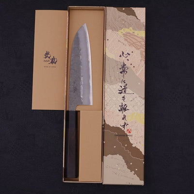 Santoku Aogami-Super Nashiji Stainless Clad Buffalo Ebony Handle 165mm-Aogami-Super-Nashiji-Japanese Handle-[Musashi]-[Japanese-Kitchen-Knives]