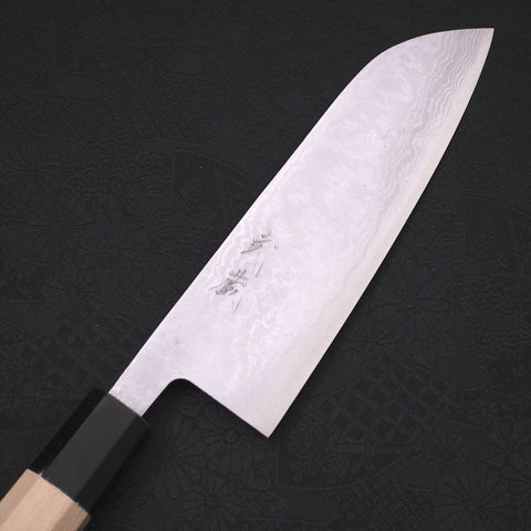 Santoku Blue Super Damascus Buffalo Magnolia Handle 165mm-Blue Super-Damascus-Japanese Handle-[Musashi]-[Japanese-Kitchen-Knives]