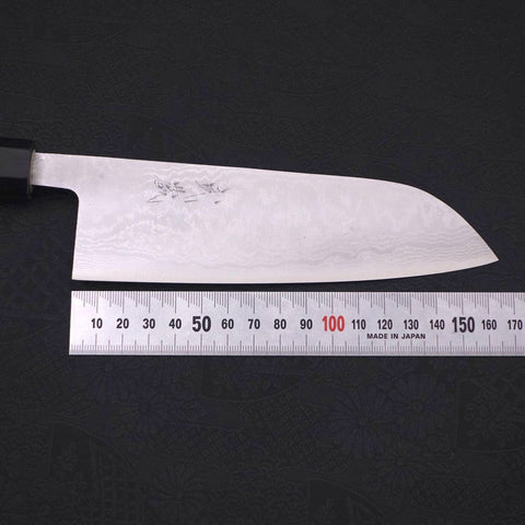 Santoku Blue Super Damascus Buffalo Magnolia Handle 165mm-Blue Super-Damascus-Japanese Handle-[Musashi]-[Japanese-Kitchen-Knives]