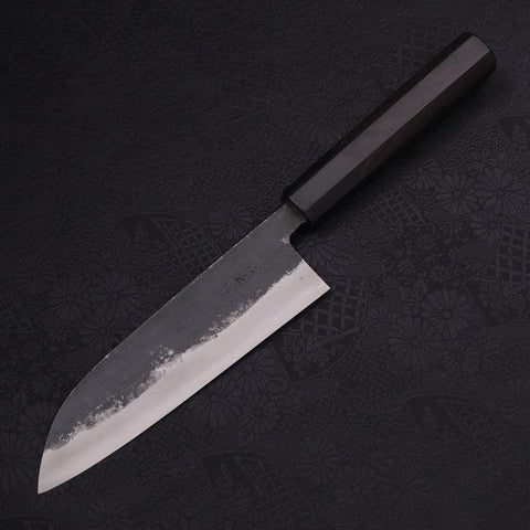 Santoku Blue Super Kurouchi Buffalo Ebony Handle 165mm-Blue Super-Kurouchi-Japanese Handle-[Musashi]-[Japanese-Kitchen-Knives]