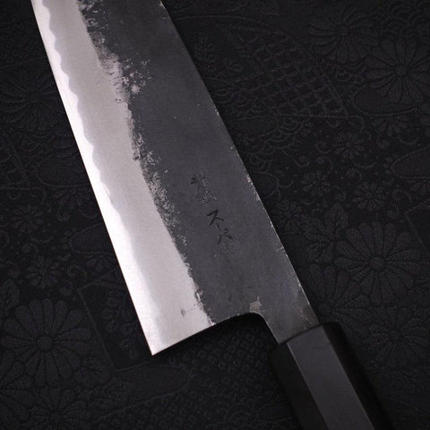 Santoku Blue Super Kurouchi Buffalo Ebony Handle 165mm-Blue Super-Kurouchi-Japanese Handle-[Musashi]-[Japanese-Kitchen-Knives]