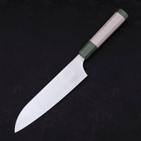 Santoku Blue Super Polished Maple Green Handle 180mm-Blue Super-Polished-Japanese Handle-[Musashi]-[Japanese-Kitchen-Knives]