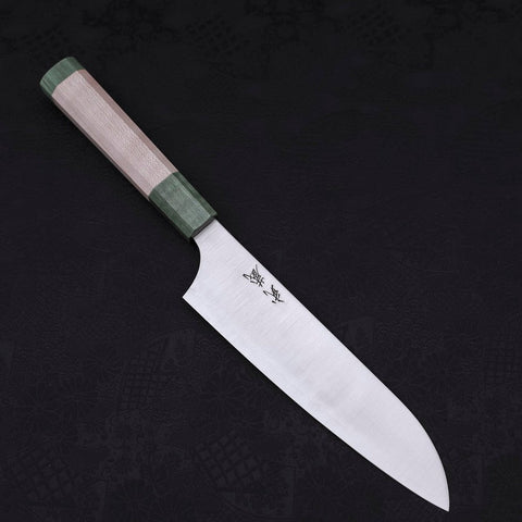 Santoku Blue Super Polished Maple Green Handle 180mm-Blue Super-Polished-Japanese Handle-[Musashi]-[Japanese-Kitchen-Knives]