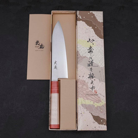 Santoku Blue Super Polished Maple Red Handle 180mm-Blue Super-Polished-Japanese Handle-[Musashi]-[Japanese-Kitchen-Knives]