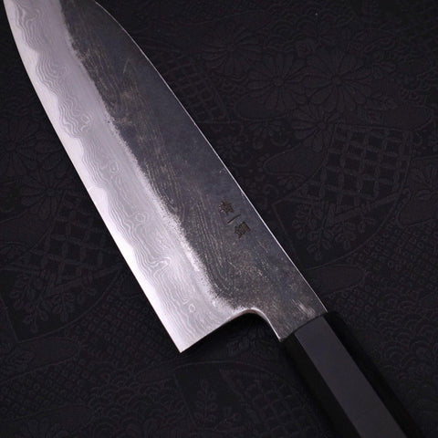 Santoku Blue steel #1 Kurouchi Suminagashi Buffalo Ebony Handle 170mm-Blue steel #1-Damascus-Japanese Handle-[Musashi]-[Japanese-Kitchen-Knives]