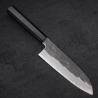 Santoku Blue steel #1 Kurouchi Suminagashi Buffalo Ebony Handle 170mm-Blue steel #1-Damascus-Japanese Handle-[Musashi]-[Japanese-Kitchen-Knives]