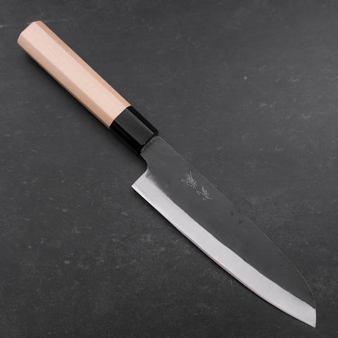 Santoku Blue steel #1 Stainless Clad Kurouchi Buffalo Magnolia Handle 165mm-[Musashi]-[Japanese-Kitchen-Knives]