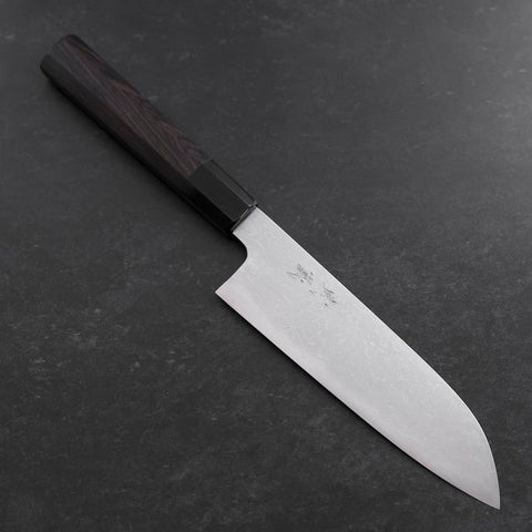 Santoku Blue steel #1 Suminagashi Buffalo Ebony Handle 170mm-[Musashi]-[Japanese-Kitchen-Knives]