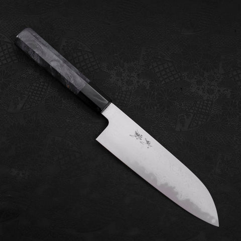 Santoku Blue steel #1 Suminagashi Maple Blue Handle 170mm-Blue steel #1-Damascus-Japanese Handle-[Musashi]-[Japanese-Kitchen-Knives]