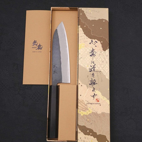 Santoku Blue steel #2 Kurouchi Buffalo Ebony Handle 165mm-Blue steel #2-Kurouchi-Japanese Handle-[Musashi]-[Japanese-Kitchen-Knives]