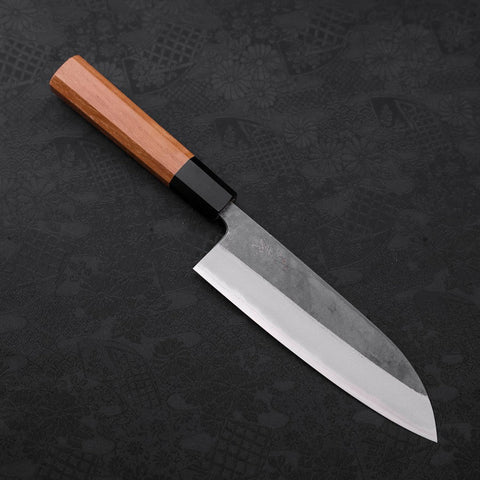 Santoku Blue steel #2 Kurouchi Buffalo Teak Handle 165mm-Blue steel #2-Kurouchi-Japanese Handle-[Musashi]-[Japanese-Kitchen-Knives]