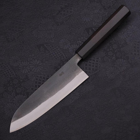 Santoku Blue steel #2 Kurouchi Chokin Nami-Fuji Buffalo Ebony Handle 170mm-Blue steel #2-Kurouchi-Japanese Handle-[Musashi]-[Japanese-Kitchen-Knives]