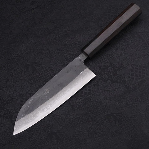 Santoku Blue steel #2 Kurouchi Damascus Buffalo Ebony Handle 165mm-Blue steel #2-Damascus-Japanese Handle-[Musashi]-[Japanese-Kitchen-Knives]