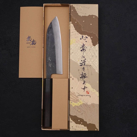 Santoku Blue steel #2 Kurouchi Damascus Buffalo Ebony Handle 165mm-Blue steel #2-Damascus-Japanese Handle-[Musashi]-[Japanese-Kitchen-Knives]