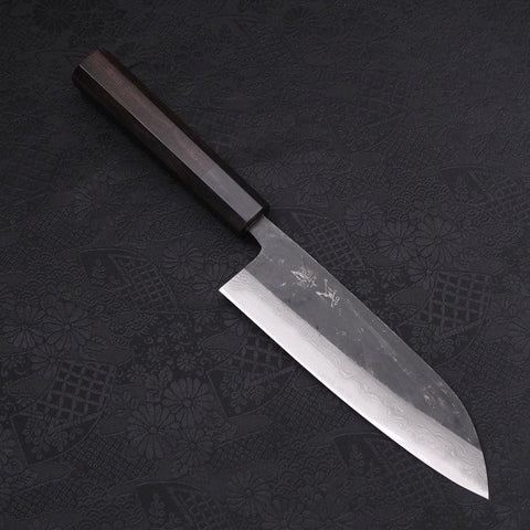 Santoku Blue steel #2 Kurouchi Damascus Buffalo Ebony Handle 165mm-Blue steel #2-Damascus-Japanese Handle-[Musashi]-[Japanese-Kitchen-Knives]