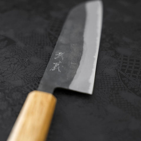 Santoku Blue steel #2 Kurouchi Oak Handle 165mm-Blue steel #2-Kurouchi-Japanese Handle-[Musashi]-[Japanese-Kitchen-Knives]