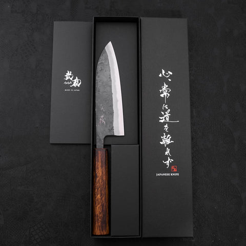 Santoku Blue steel #2 Kurouchi Sumi Urushi Handle 165mm-Blue steel #2-Kurouchi-Japanese Handle-[Musashi]-[Japanese-Kitchen-Knives]