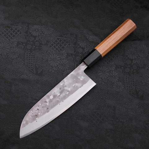 Santoku Blue steel #2 Nashiji Stainless Clad Buffalo Teak Handle 165mm-Blue steel #2-Nashiji-Japanese Handle-[Musashi]-[Japanese-Kitchen-Knives]