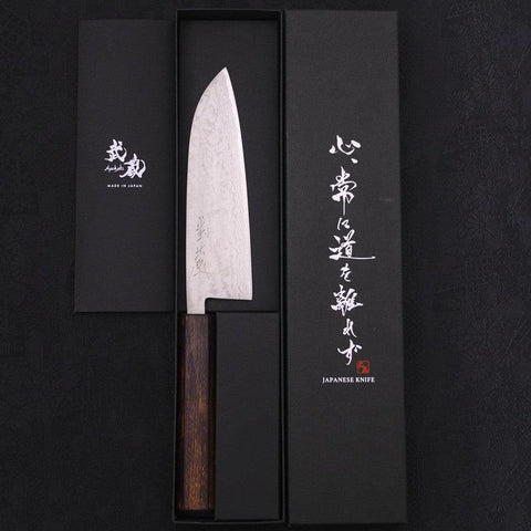 Santoku Blue steel #2 Nickel Damascus Sumi Urushi Handle 165mm-Blue steel #2-Damascus-Japanese Handle-[Musashi]-[Japanese-Kitchen-Knives]