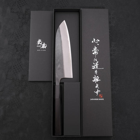 Santoku Blue steel #2 Stainless Clad Kurouchi Buffalo Ebony Handle 165mm-Blue steel #2-Kurouchi-Japanese Handle-[Musashi]-[Japanese-Kitchen-Knives]