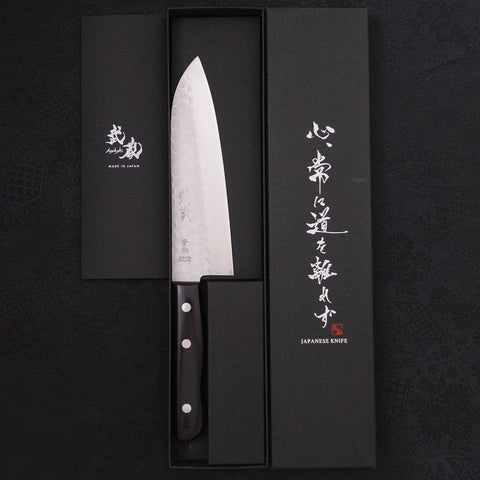 Santoku Blue steel #2 Tsuchime Stainless Clad Western Handle 170mm-Blue steel #2-Tsuchime-Western Handle-[Musashi]-[Japanese-Kitchen-Knives]