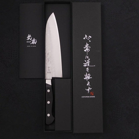 Santoku Blue steel #2 Tsuchime Stainless Clad Western Handle 180mm-Blue steel #2-Tsuchime-Western Handle-[Musashi]-[Japanese-Kitchen-Knives]