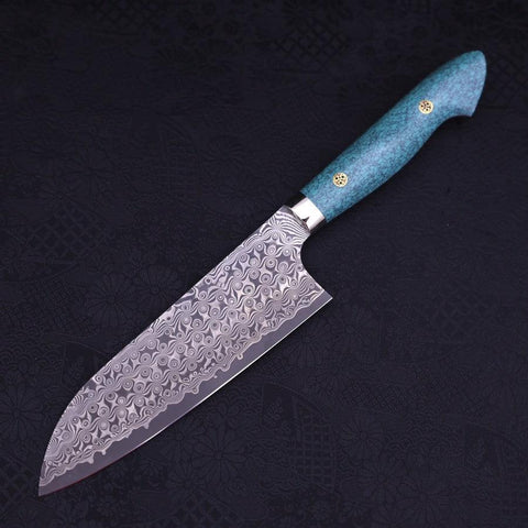 Santoku SG-2 Damascus Turquoise Green Handle 170mm-SG-2-Damascus-Western Handle-[Musashi]-[Japanese-Kitchen-Knives]