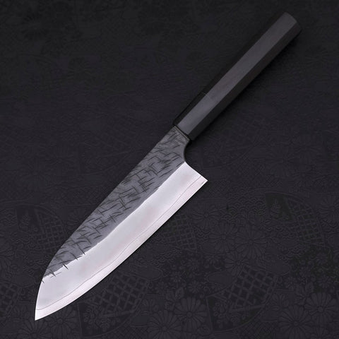 Santoku SG-2 Kurouchi Tsuchime Buffalo Ebony Handle 170mm-SG-2-Kurouchi-Japanese Handle-[Musashi]-[Japanese-Kitchen-Knives]