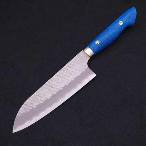 Santoku SG-2 Tsuchime Turquoise Blue Handle 170mm-SG-2-Tsuchime-Western Handle-[Musashi]-[Japanese-Kitchen-Knives]