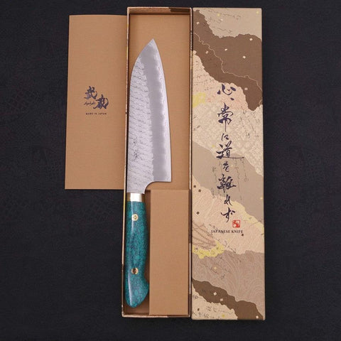 Santoku SG-2 Tsuchime Turquoise Green Handle 170mm-SG-2-Tsuchime-Western Handle-[Musashi]-[Japanese-Kitchen-Knives]