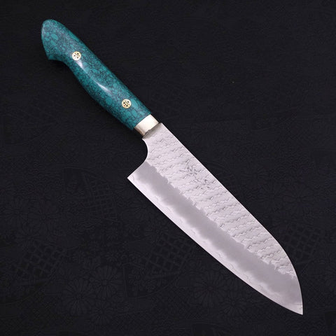 Santoku SG-2 Tsuchime Turquoise Green Handle 170mm-SG-2-Tsuchime-Western Handle-[Musashi]-[Japanese-Kitchen-Knives]