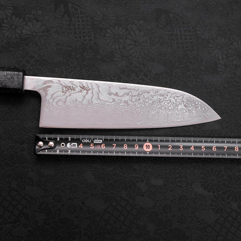 Santoku SLD Wave Nickel Damascus Black Ishime Urushi Handle 165mm-SLD-Damascus-Japanese Handle-[Musashi]-[Japanese-Kitchen-Knives]