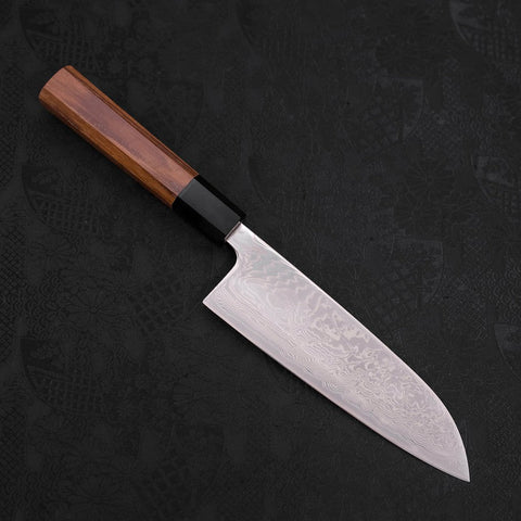 Santoku SLD Wave Nickel Damascus Buffalo Teak Handle 165mm-SLD-Damascus-Japanese Handle-[Musashi]-[Japanese-Kitchen-Knives]