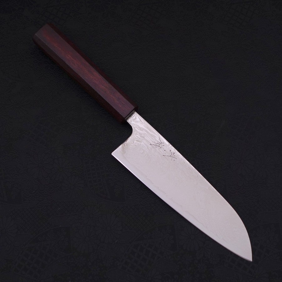 Santoku SLD Wave Nickel Damascus Purple Urushi Handle 165mm-SLD-Damascus-Japanese Handle-[Musashi]-[Japanese-Kitchen-Knives]
