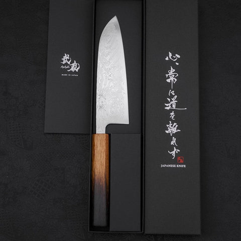 Santoku SLD Wave Nickel Damascus Yaki Urushi Handle 165mm-SLD-Damascus-Japanese Handle-[Musashi]-[Japanese-Kitchen-Knives]