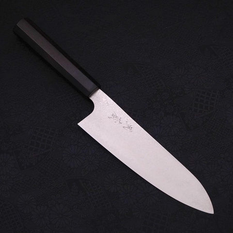 Santoku Silver Steel #3 Damascus Buffalo Ebony Handle 180mm-Silver steel #3-Damascus-Japanese Handle-[Musashi]-[Japanese-Kitchen-Knives]