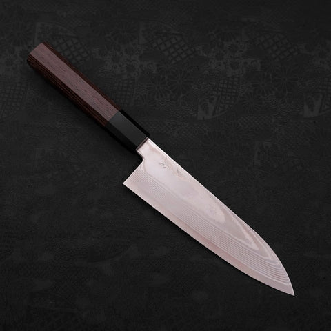 Santoku Silver Steel #3 Damascus Buffalo Wenge Handle 180mm-Silver steel #3-Damascus-Japanese Handle-[Musashi]-[Japanese-Kitchen-Knives]