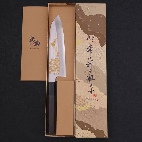 Santoku Silver Steel #3 Kasumi Chokin Sakura Fuji Buffalo Ebony Handle 180mm-Silver steel #3-Kasumi-Japanese Handle-[Musashi]-[Japanese-Kitchen-Knives]