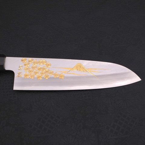 Santoku Silver Steel #3 Kasumi Chokin Sakura Fuji Buffalo Ebony Handle 180mm-Silver steel #3-Kasumi-Japanese Handle-[Musashi]-[Japanese-Kitchen-Knives]