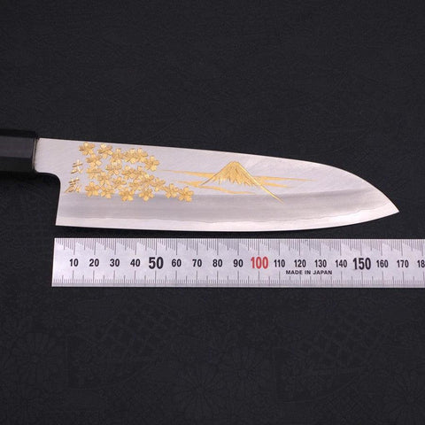 Santoku Silver Steel #3 Kasumi Chokin Sakura Fuji Buffalo Ebony Handle 180mm-Silver steel #3-Kasumi-Japanese Handle-[Musashi]-[Japanese-Kitchen-Knives]