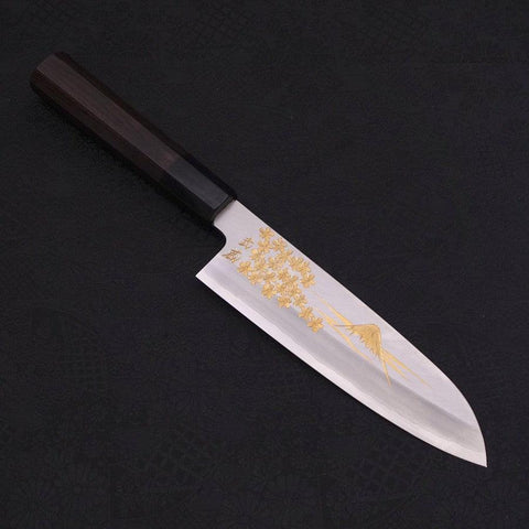 Santoku Silver Steel #3 Kasumi Chokin Sakura Fuji Buffalo Ebony Handle 180mm-Silver steel #3-Kasumi-Japanese Handle-[Musashi]-[Japanese-Kitchen-Knives]