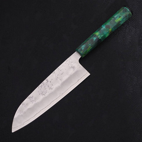 Santoku Silver Steel #3 Nashiji Ocean Green Handle 165mm-Silver steel #3-Nashiji-Ocean Handle-[Musashi]-[Japanese-Kitchen-Knives]