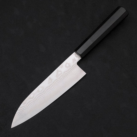 Santoku Silver Steel #3 Nickel Damascus Buffalo Ebony Handle 165mm-[Musashi]-[Japanese-Kitchen-Knives]