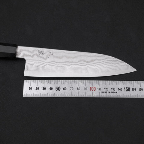 Santoku Silver Steel #3 Nickel Damascus Buffalo Ebony Handle 165mm-[Musashi]-[Japanese-Kitchen-Knives]