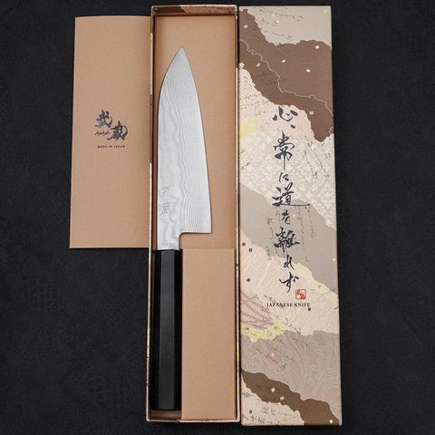 Santoku Silver Steel #3 Nickel Damascus Buffalo Ebony Handle 165mm-[Musashi]-[Japanese-Kitchen-Knives]